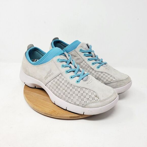 Dansko Shoes Womens 41 Elise Sneaker Grey Leather Blue Comfort Casual Athletic - Picture 6 of 11